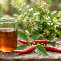 LipoPeak cayenne pepper fruit extract ingredient, red chillies beside an amber extract