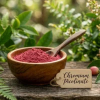 LipoPeak chromium picolinate ingredient, mineral powder in a wooden bowl