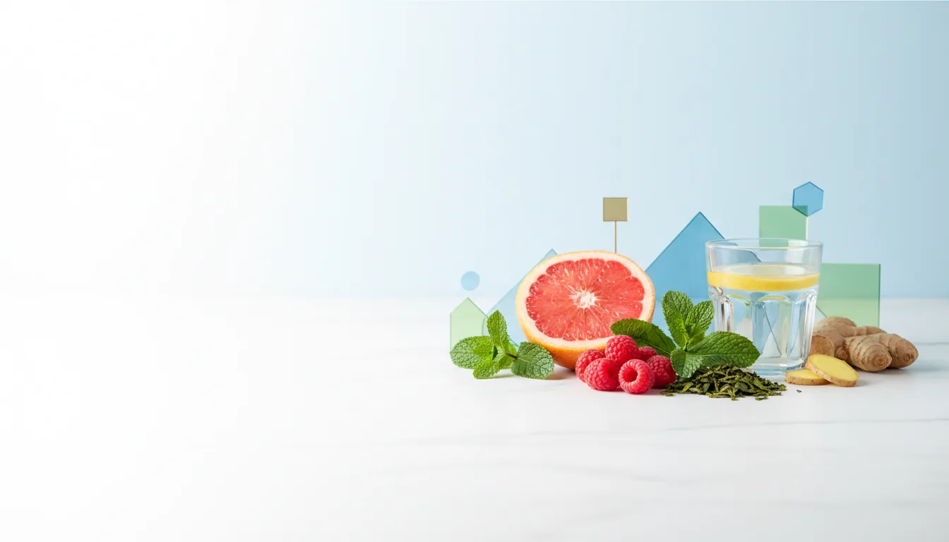 Metabolism-supporting foods beside LipoPeak: grapefruit, mint, raspberries, green tea and ginger